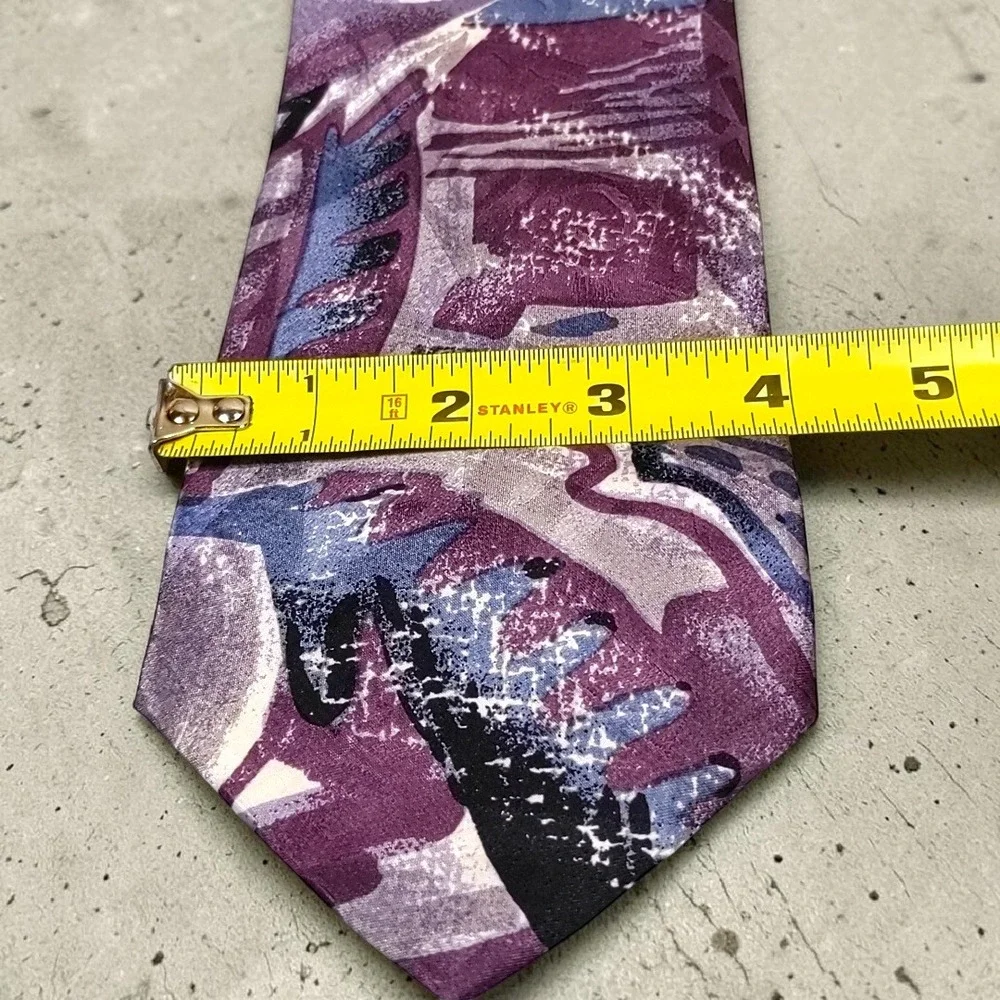 Vtg 90s Bugatti Mens Silk Tie Purple Abstract Geometric Brushstroke Italian Silk